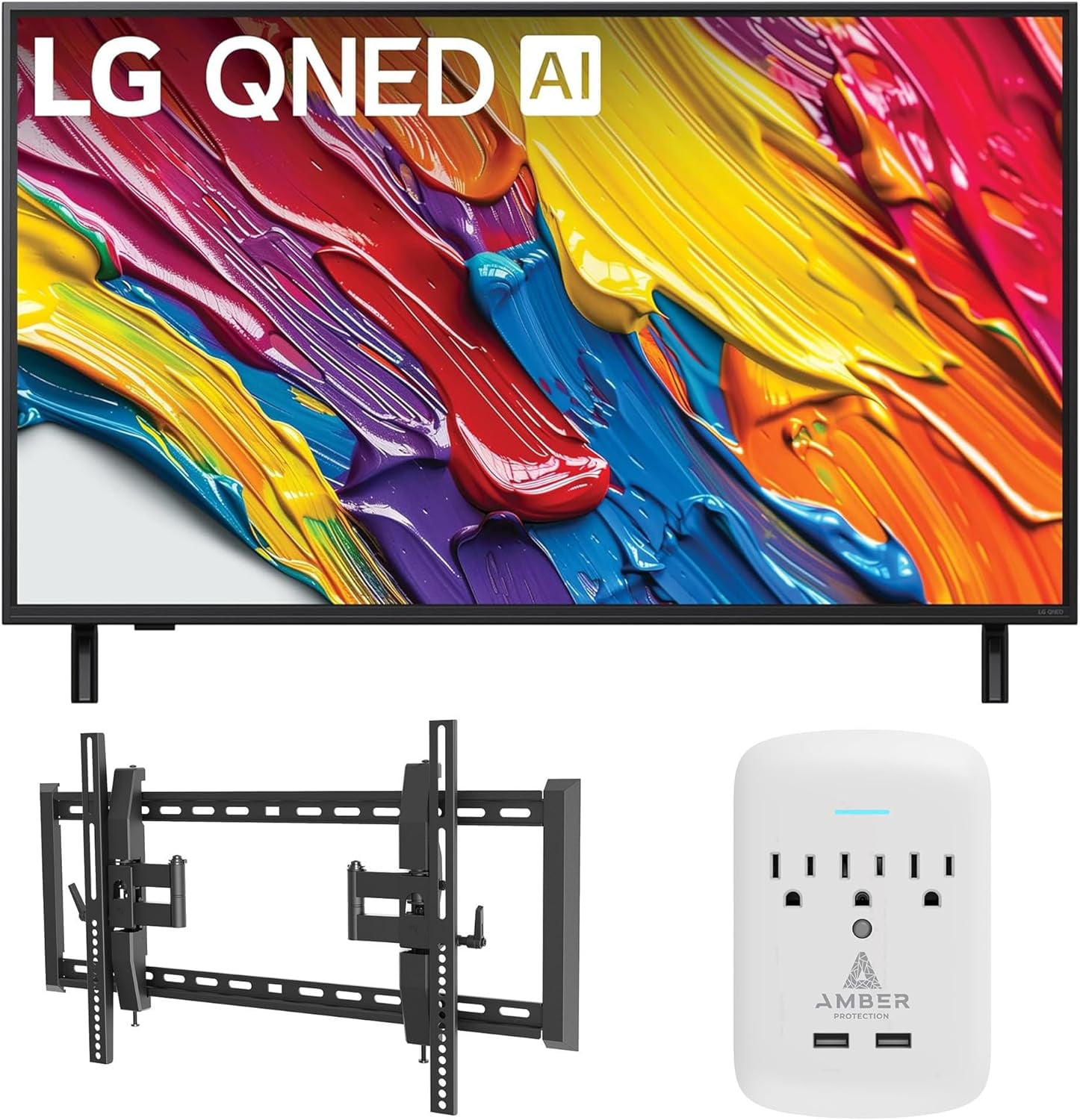 LG 43QNED82AUA 43 Inch QNED AI 4K Smart TV with a Walts TILT-EXTENSION-37-90 Tilt Mount and Amber Protection 3-OUTLET-SURGE Surge Protector (2025)