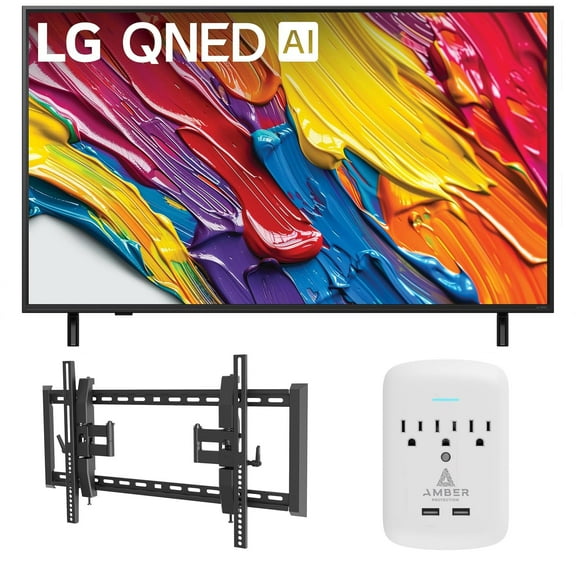 LG 50QNED82AUA 50 Inch QNED AI 4K Smart TV with a Walts TILT-EXTENSION-37-90 Tilt Mount and Amber Protection 3-OUTLET-SURGE Surge Protector (2025)