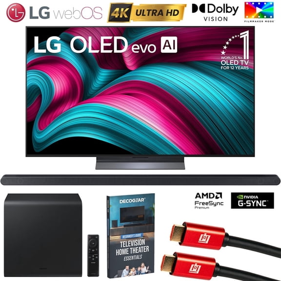 LG 55 Inch C5 Series OLED evo 4K UHD Smart webOS TV (2025) OLED55C5PUA Bundle with HW-S800D Ultra-slim 3.1.2ch Wireless Soundbar, 2x HDMI Cable and Deco Gear Home Theater Beginner's Guide