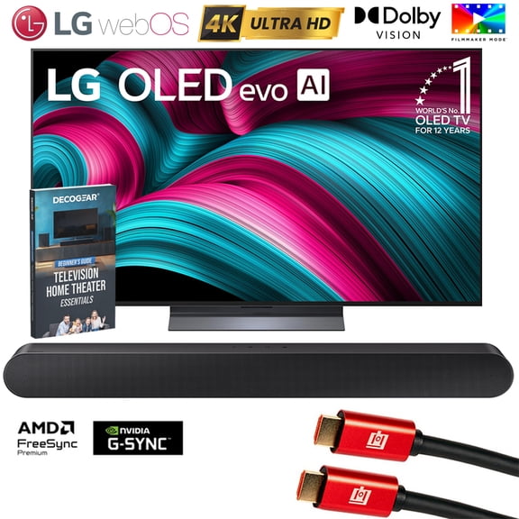 LG 55 Inch C5 Series OLED evo 4K UHD Smart webOS TV (2025) OLED55C5PUA Bundle with Samsung 3.0ch All-in-One Soundbar, 2x HDMI Cable and Deco Gear Home Theater Beginner's Guide