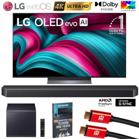 LG 55 Inch C5 Series OLED evo 4K UHD Smart webOS TV (2025) OLED55C5PUA Bundle with Samsung Q-Series Soundbar 7.1.2ch Subwoofer, 2x HDMI Cable and Deco Gear Home Theater Beginner's Guide