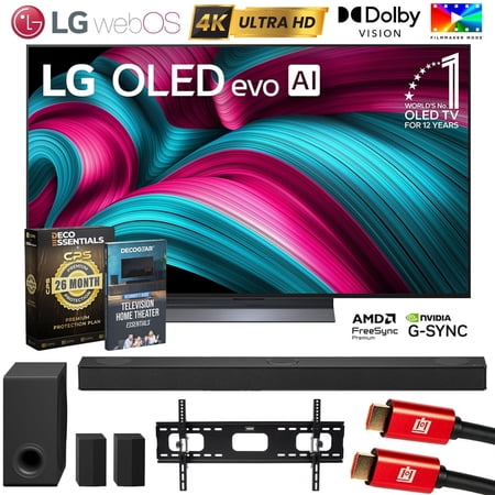LG 55 Inch C5 Series OLED evo 4K UHD webOS TV (2025) OLED55C5PUA Bundle with S80TR Soundbar, 26 Month Protection Pack, Deco TV Wall Mount, 2x HDMI Cable and Deco Gear Home Theater Beginner's Guide