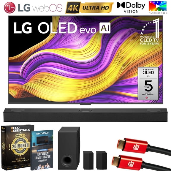 LG 55 Inch G5 Series OLED evo 4K UHD webOS TV with One Wall Design (2025) OLED55G5WUA Bundle with S80TR Soundbar, 26 Month Protection Pack, 2x HDMI Cable and Deco Gear Home Theater Beginner's Guide