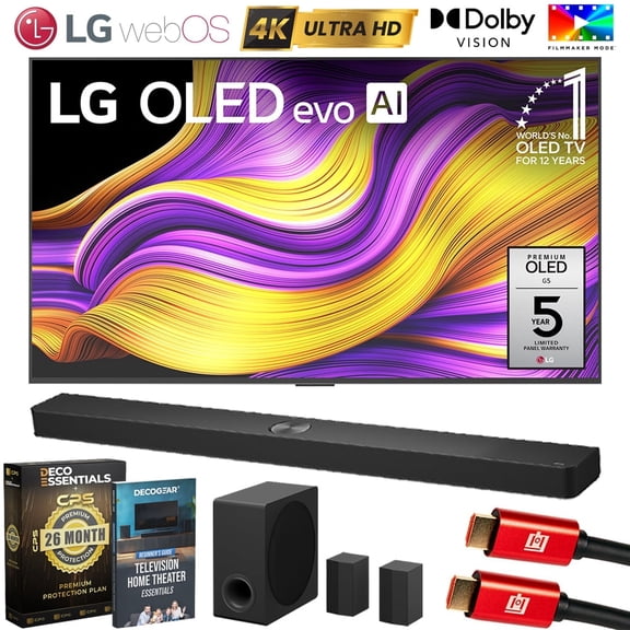 LG 55 Inch G5 Series OLED evo 4K UHD webOS TV with One Wall Design (2025) OLED55G5WUA Bundle with S90TR Soundbar, 26 Month Protection Pack, 2x HDMI Cable and Deco Gear Home Theater Beginner's Guide