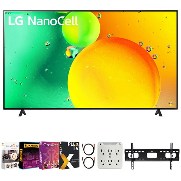 LG 55NANO75UQA 55 Inch HDR 4K UHD Smart NanoCell LED TV 2022 Bundle with Premiere Movies Streaming 2020 + 37-100 Inch TV Wall Mount + 6-Outlet Surge Adapter + 2x 6FT 4K HDMI 2.0 Cable