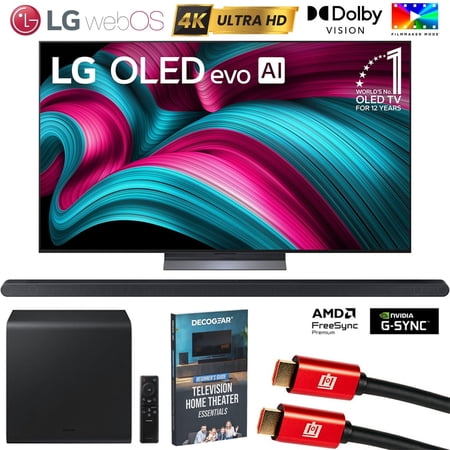LG 65 Inch C5 Series OLED evo 4K UHD Smart webOS TV (2025) OLED65C5PUA Bundle with HW-S800D Ultra-slim 3.1.2ch Wireless Soundbar, 2x HDMI Cable and Deco Gear Home Theater Beginner's Guide