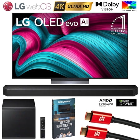 LG 65 Inch C5 Series OLED evo 4K UHD Smart webOS TV (2025) OLED65C5PUA Bundle with HWQ800H 5.1.2 ch. Q-series Soundbar System, 2x HDMI Cable and Deco Gear Home Theater Beginner's Guide