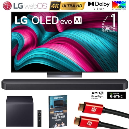 LG 65 Inch C5 Series OLED evo 4K UHD Smart webOS TV (2025) OLED65C5PUA Bundle with Samsung Q-Series Soundbar 7.1.2ch Subwoofer, 2x HDMI Cable and Deco Gear Home Theater Beginner's Guide