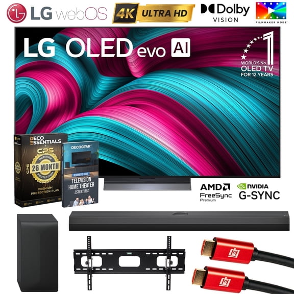 LG 65 Inch C5 Series OLED evo 4K UHD webOS TV (2025) OLED65C5PUA Bundle with S70TY Soundbar, 26 Month Protection Pack, Deco TV Wall Mount, 2x HDMI Cable and Deco Gear Home Theater Beginner's Guide