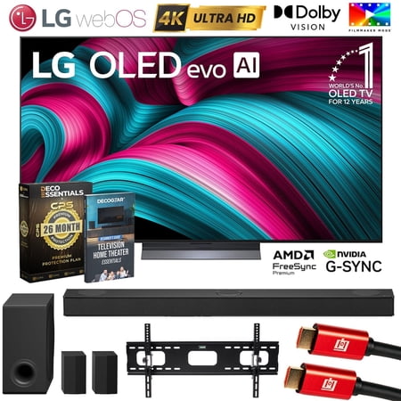 LG 65 Inch C5 Series OLED evo 4K UHD webOS TV (2025) OLED65C5PUA Bundle with S80TR Soundbar, 26 Month Protection Pack, Deco TV Wall Mount, 2x HDMI Cable and Deco Gear Home Theater Beginner's Guide