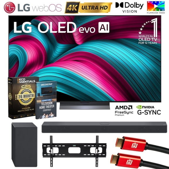 LG 65 Inch C5 Series OLED evo 4K UHD webOS TV (2025) OLED65C5PUA Bundle with SC9S Soundbar, 26 Month CPS Protection Pack, Deco TV Wall Mount, 2x HDMI Cable and Deco Gear Home Theater Beginner's Guide