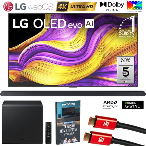 LG 65 Inch G5 OLED evo 4K UHD webOS TV with One Wall Design (2025) OLED65G5WUA Bundle with HW-S800D Ultra-slim 3.1.2ch Wireless Soundbar, 2x HDMI Cable and Deco Gear Home Theater Beginner's Guide
