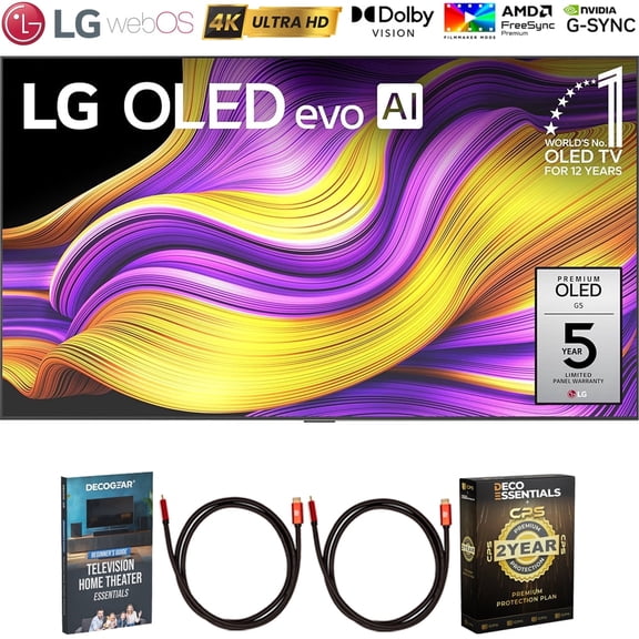 LG 65 Inch G5 Series OLED evo 4K UHD Smart webOS TV with One Wall Design 2025 OLED65G5WUA Bundle with Home Theater Guide, 2 HDMI Cables and Deco Essentials CPS 2 Year Premium Extended Protection Pack