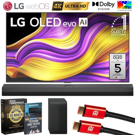 LG 65 Inch G5 Series OLED evo 4K UHD webOS TV with One Wall Design (2025) OLED65G5WUA Bundle with S70TY Soundbar, 26 Month Protection Pack, 2x HDMI Cable and Deco Gear Home Theater Beginner's Guide
