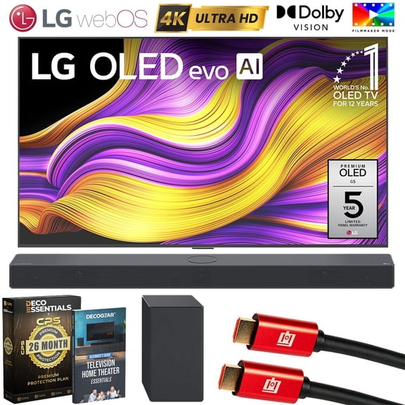LG 65 Inch G5 Series OLED evo 4K UHD webOS TV with One Wall Design (2025) OLED65G5WUA Bundle with SC9S Soundbar, 26 Month Protection Pack, 2x HDMI Cable and Deco Gear Home Theater Beginner's Guide