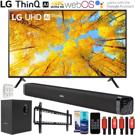 LG 65UQ7570PUJ 65 Inch 4K UHD Smart webOS TV Bundle with Deco Gear Home Theater Soundbar with Subwoofer, Wall Mount Accessory Kit, 6FT 4K HDMI 2.0 Cables and More