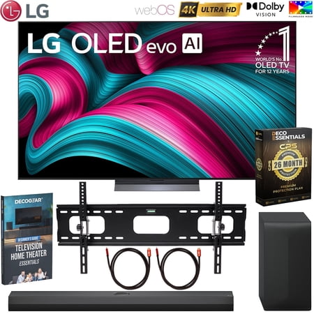 LG 77 Inch Class C5 Series OLED evo 4K UHD Smart webOS TV 2025 OLED77C5PUA Bundle with LG 3.1.1 Ch Soundbar, Wall Mount, 2 Cables, Home Theater Guide & Deco Essentials CPS 26 Months Protection Pack