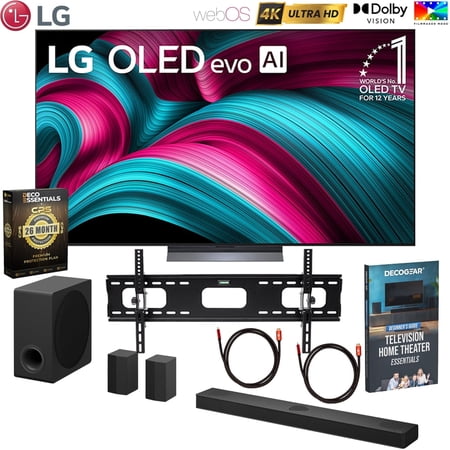 LG 77 Inch Class C5 Series OLED evo 4K UHD Smart webOS TV 2025 OLED77C5PUA Bundle with LG 5.1.3 Ch Soundbar, Wall Mount, 2 Cables, Home Theater Guide & Deco Essentials CPS 26 Months Protection Pack