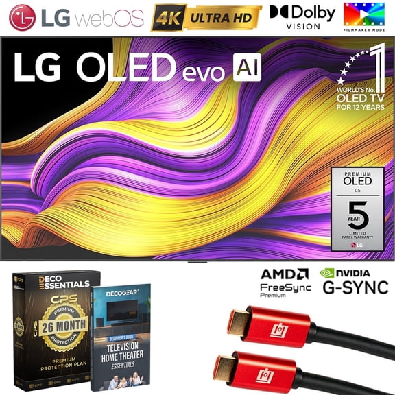 LG 77 Inch G5 Series OLED evo 4K UHD Smart webOS TV with One Wall Design (2025) OLED77G5WUA Bundle with 26 Month CPS Protection Pack, 2x 6FT HDMI Cable and Deco Gear Home Theater Beginner's Guide