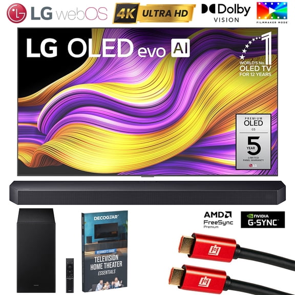 LG 77 Inch G5 Series OLED evo 4K UHD webOS TV with One Wall Design (2025) OLED77G5WUA Bundle with HW-Q600F 3.1.2ch Soundbar and Subwoofer, 2x HDMI Cable and Deco Gear Home Theater Beginner's Guide