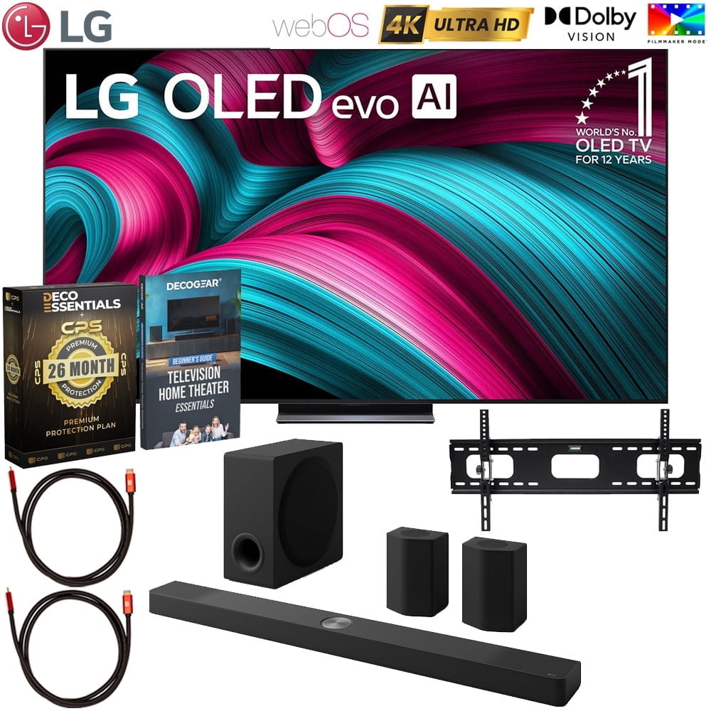 LG 83 Inch Class C5 Series OLED evo 4K UHD Smart webOS TV 2025 OLED83C5PUA Bundle with LG Soundbar, Wall Mount, 2 HDMI Cables, Home Theater Guide & Deco Essentials CPS 26 Months Protection Pack