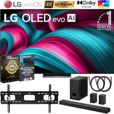 LG 83 Inch Class C5 Series OLED evo 4K UHD Smart webOS TV (OLED83C5PUA 2025) with LG S80TR Dolby Atmos Soundbar, Deco Mount Wall Kit, 2x 6FT HDMI Cables and Deco Essentials 26-Month Protection