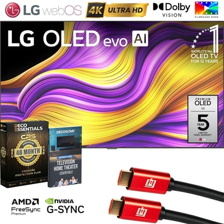 LG 83 Inch G5 Series OLED evo 4K UHD webOS TV with One Wall Design (2025) OLED83G5WUA Bundle with 4 YR CPS Extended Warranty, 2x 6FT HDMI Cable and Deco Gear Home Theater Beginner's Guide