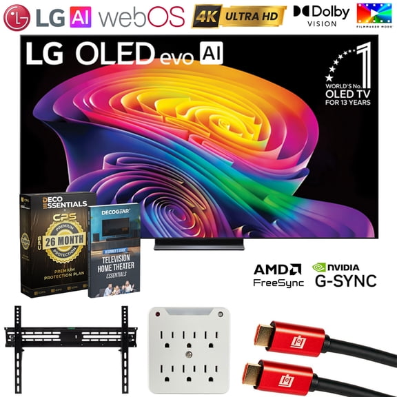 LG 83" OLED evo AI C6H 4K Smart webOS TV (2026) OLED83C6HUP.AUS Bundle with 26 Month CPS Protection Pack, 2x HDMI Cable, Wall Mount, 6-Outlet Surge Adapter and Deco Gear Home Theater Beginner's Guide