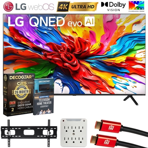 LG 85" QNED evo AI 4K Mini-LED Smart webOS TV (2025) Bundle with CPS Exclusive 26 Month Protection, 2x HDMI Cable, Wall Mount, Surge Adapter & Deco Gear Complete Home Theater Beginner's Guidebook
