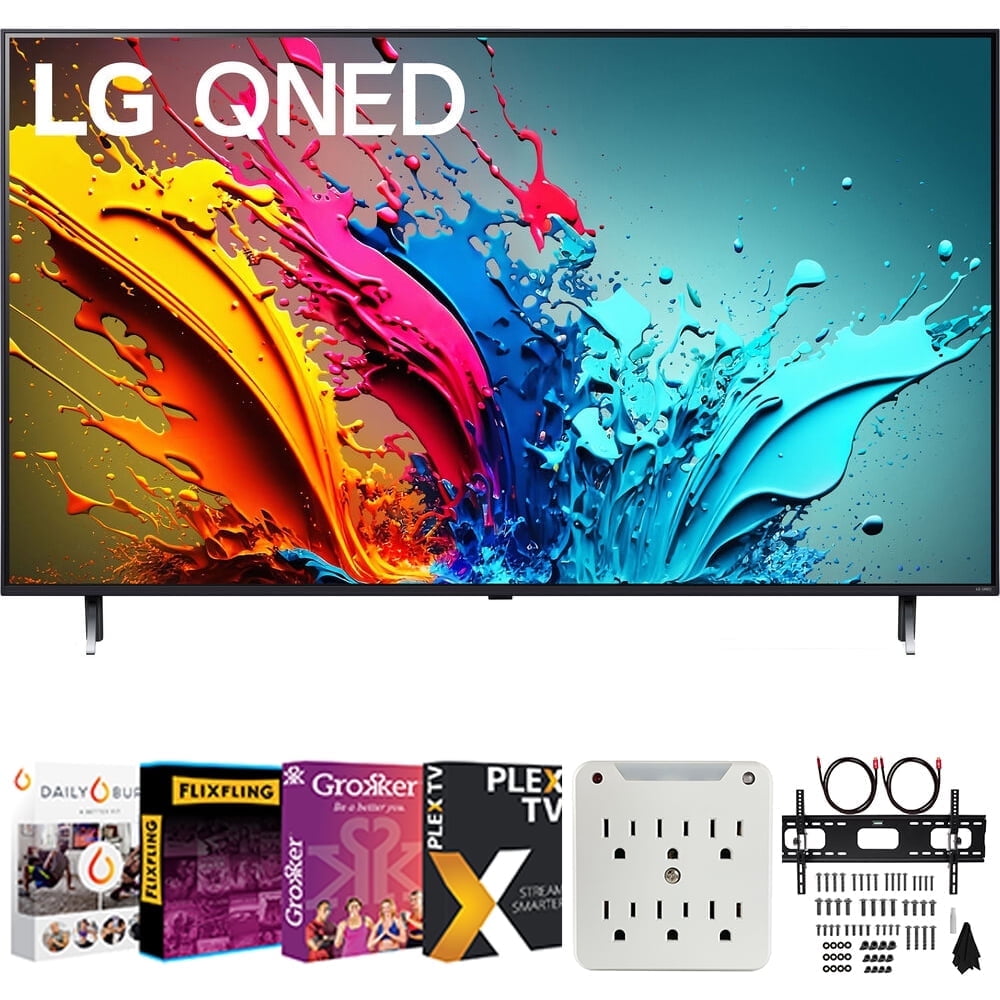 LG 86QNED85TUA 86 Inch QNED85T 4K HDR Smart Quantum Dot NanoCell LED TV 2024 Bundle with Premiere Movies Streaming + 37-100 Inch TV Wall Mount + 6-Outlet Surge Adapter + 2x 6FT 4K HDMI 2.0 Cable