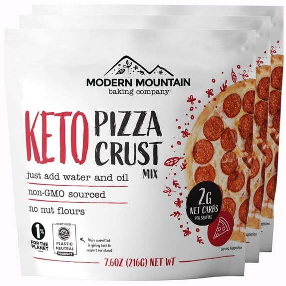 Keto Pizza Crust Mix 3-Pack, 7.6 oz Each – 2g Net Carbs – Low Carb, Keto Friendly, Zero Sugar, Non-GMO – Shelf Stable, Just Add Water & Oil