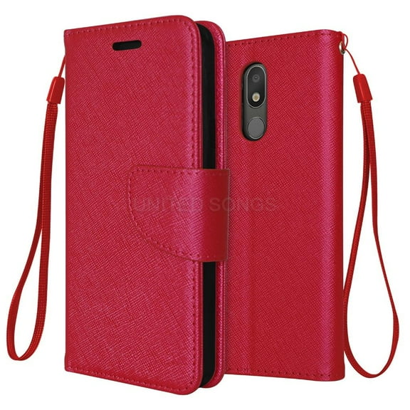 LG Aristo 4 Plus / Prime 2 / K30 (2019) / Escape Plus / Tribute Royal / Arena 2 / LMX320 Edge Folio Leather Wallet Pouch Case Cover Red