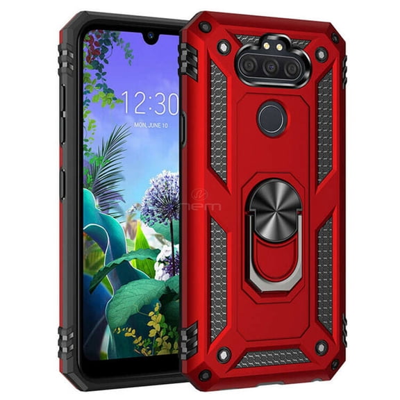 For LG Aristo 5 / Fortune 3 / Tribute / K8X / Phoenix 5 / LMK300 360° Rotating Metal Ring Holder Kickstand Magnetic Car Mount Protective Case Cover Red