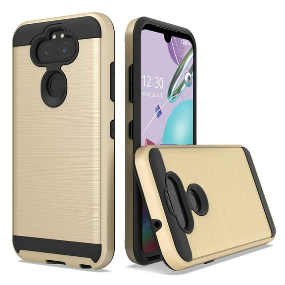 For LG Aristo 5 / Fortune 3 / Tribute / K8X / Phoenix 5 / LMK300 [Luxury Brushed] Shockproof Slim Design Armor Defender Dual Layer Hybrid Rugged PC Plastic Impact Resistant Phone Cover Gold
