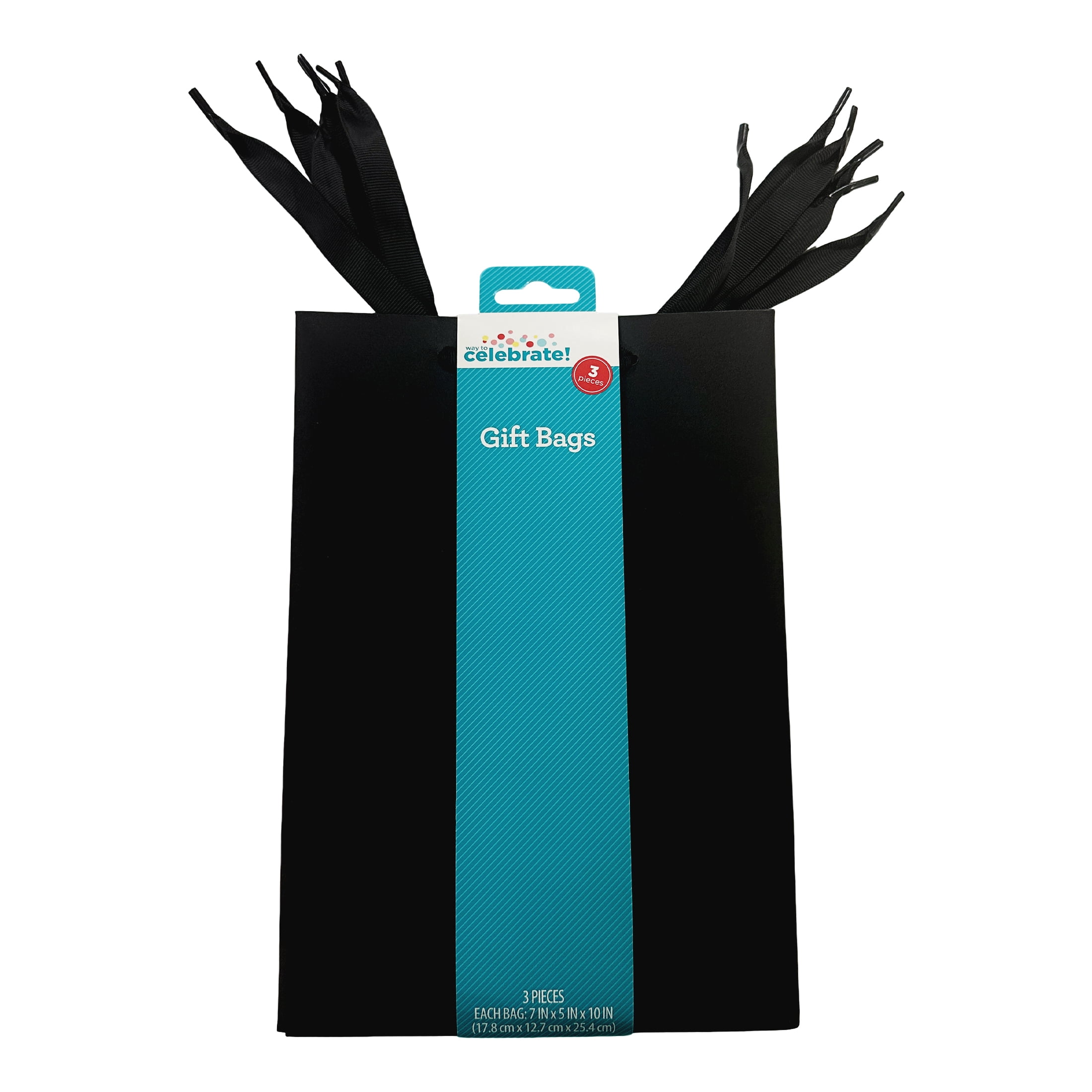 Large Black Paper Gift Bags, 7"x 5" x 10", 3 Count, by Way To Celebrate