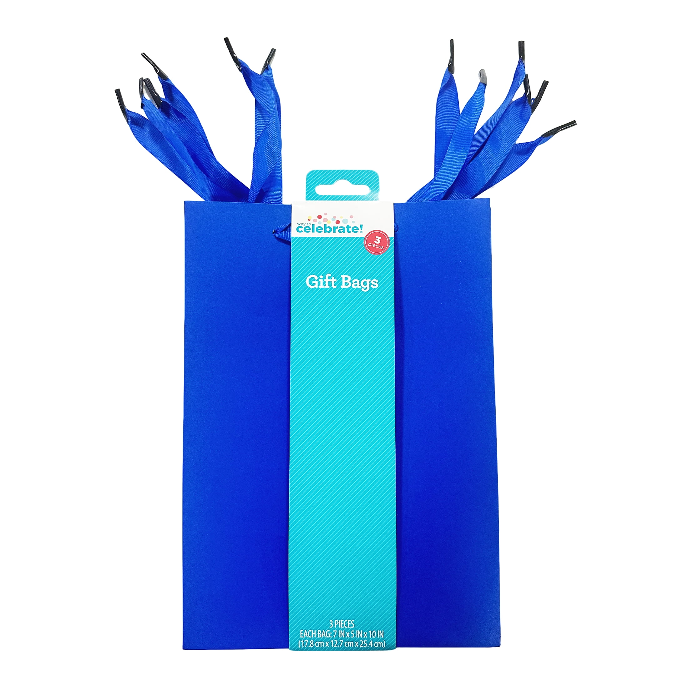 Large Blue Paper Gift Bags, 7" x 10", 3 Count, by Way To Celebrate