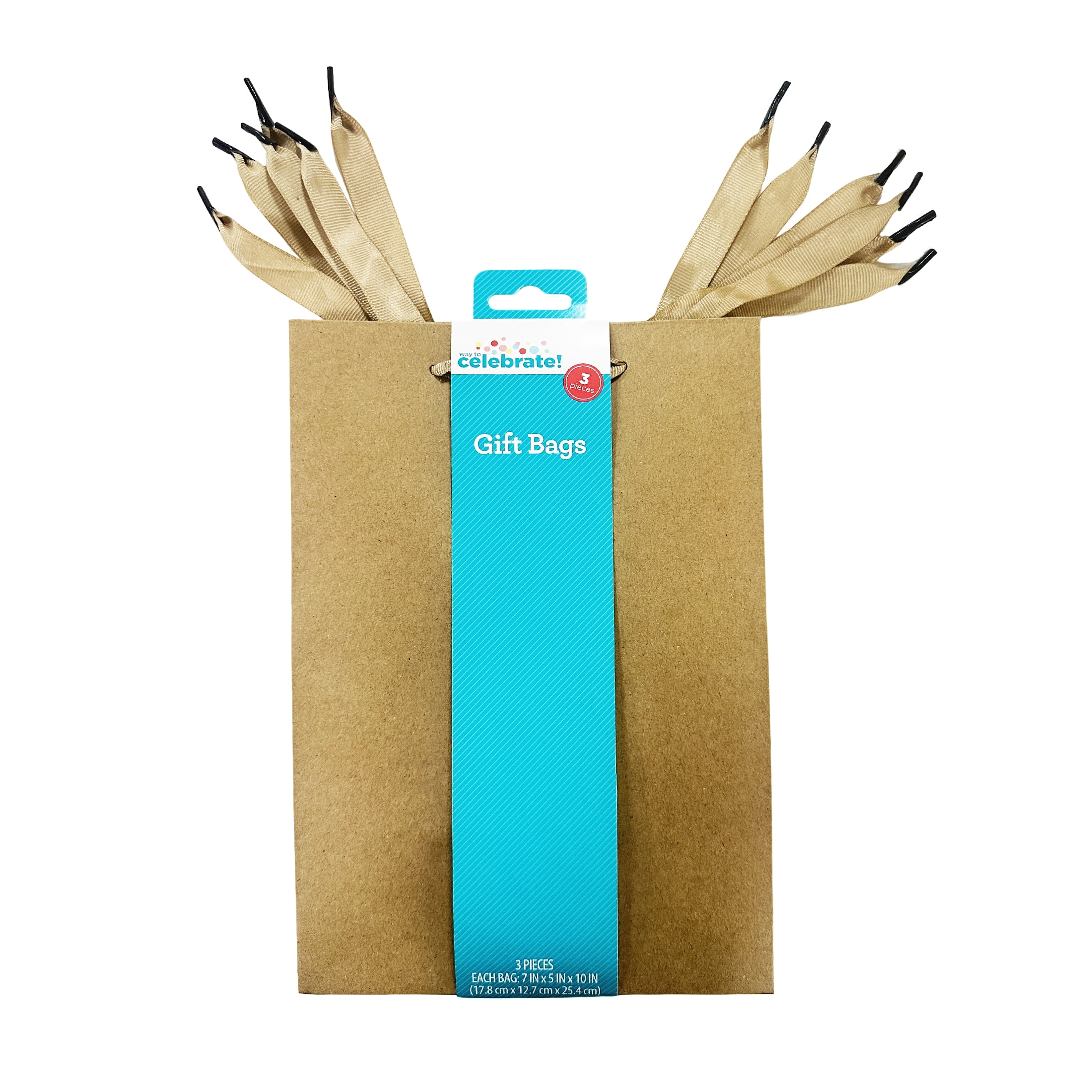 Large kraft Gift Bags, 7" x 5“ x 10", 3 Count, by Way To Celebrate