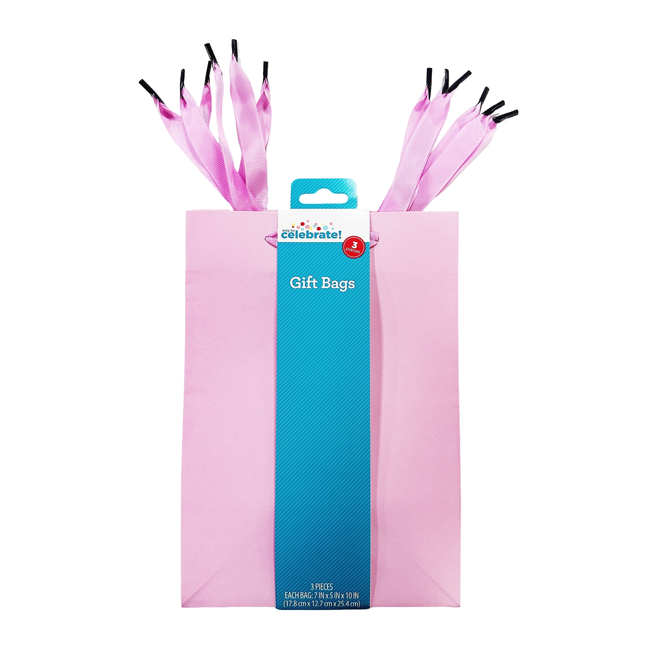 Large Pink Paper Gift Bags, 7" x 5" x 10", 3 Count, by Way To Celebrate