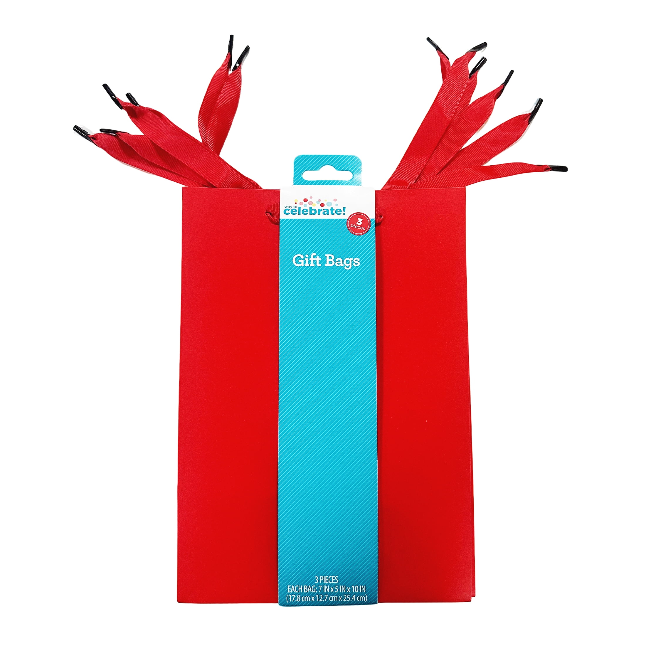 Large Red Paper Gift Bags, 7" x 5“ x 10", 3 Count, by Way To Celebrate