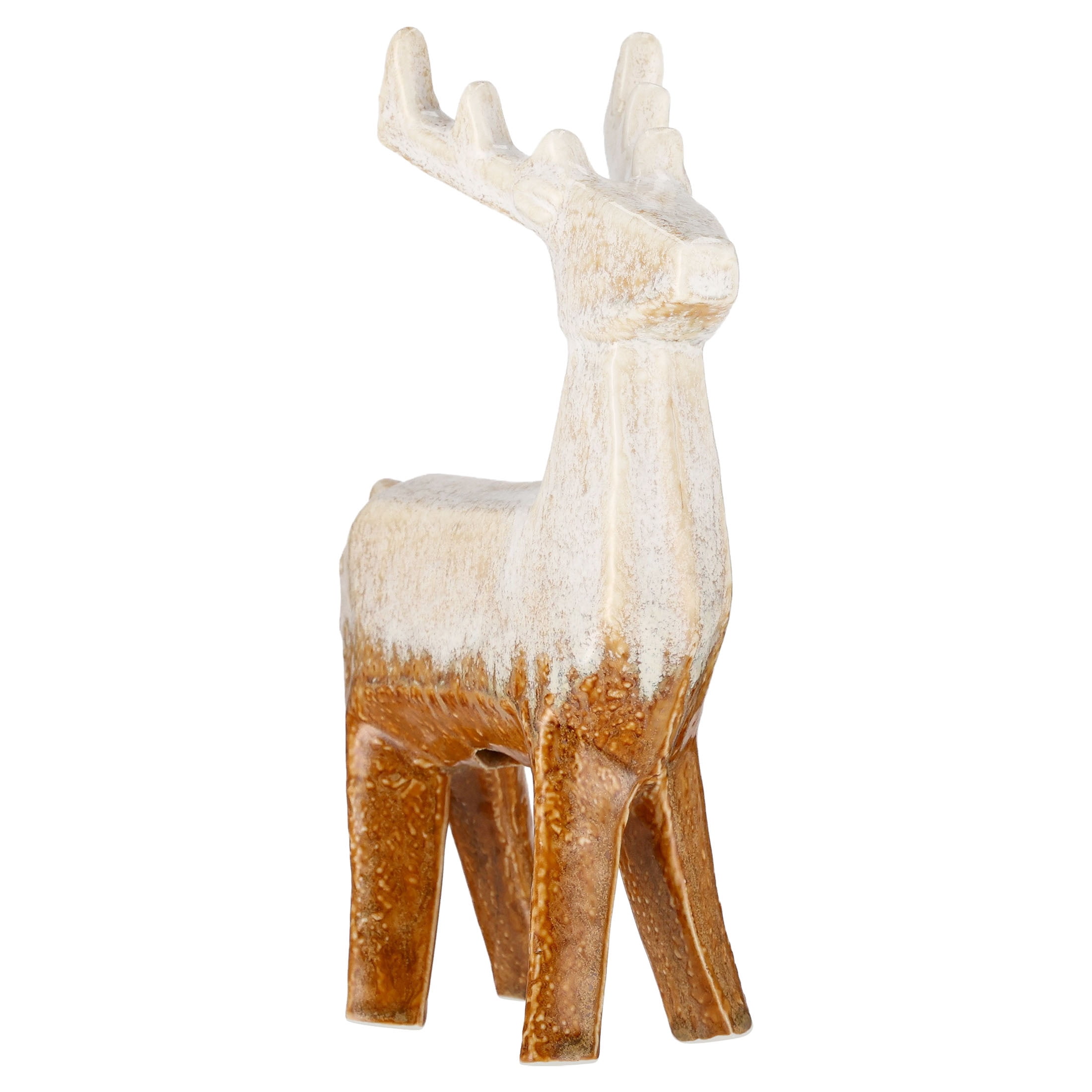 Large Ceramic Standing Deer Christmas Decoration, Cream and Brown, 9", by Holiday Time