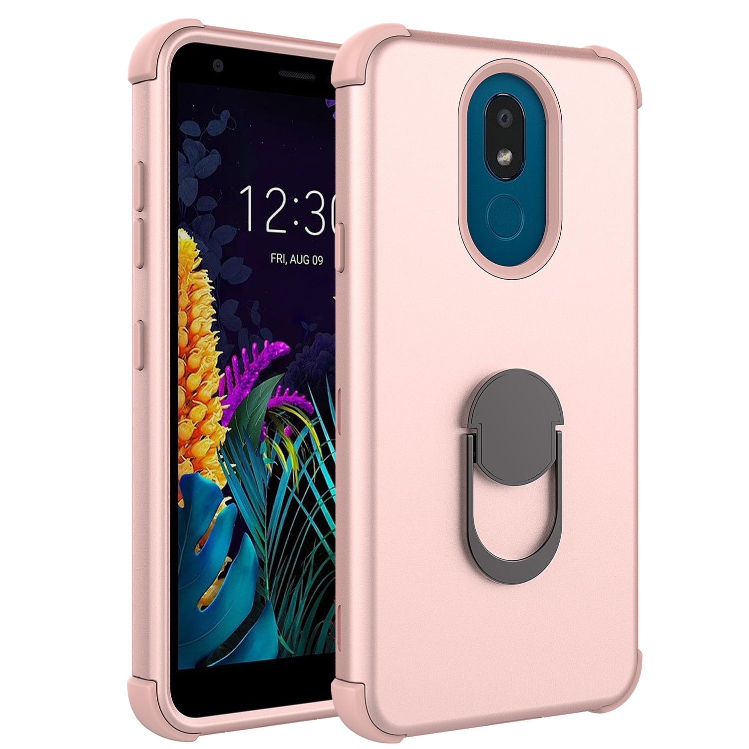 LG Escape Plus Case LG Arena 2 Case LG Journey LTE Case KAESAR 3 Layer Slim Hard Cover With Metal Ring Stand Skin Fashion Cute Cover Armor Case for