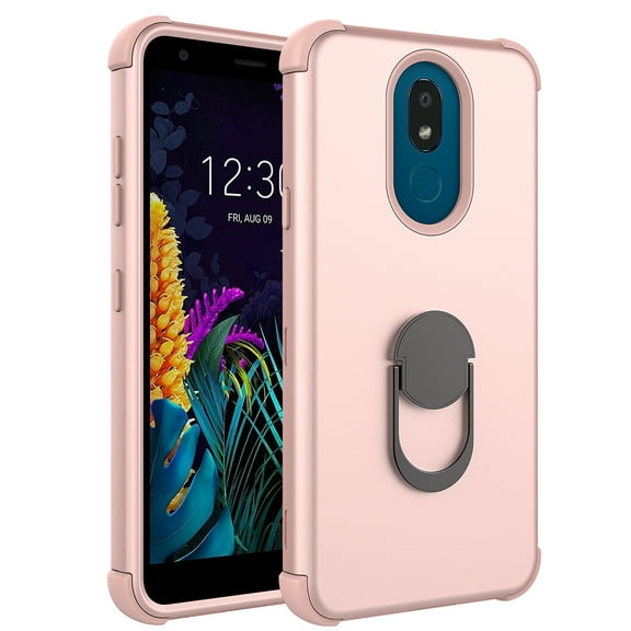 LG Escape Plus Case, LG Arena 2 Case, LG Journey LTE Case, KAESAR 3-Layer Slim Hard Cover With Metal Ring Stand Skin Fashion Cute Cover Armor Case for LG K30 2019 (Rose Gold)