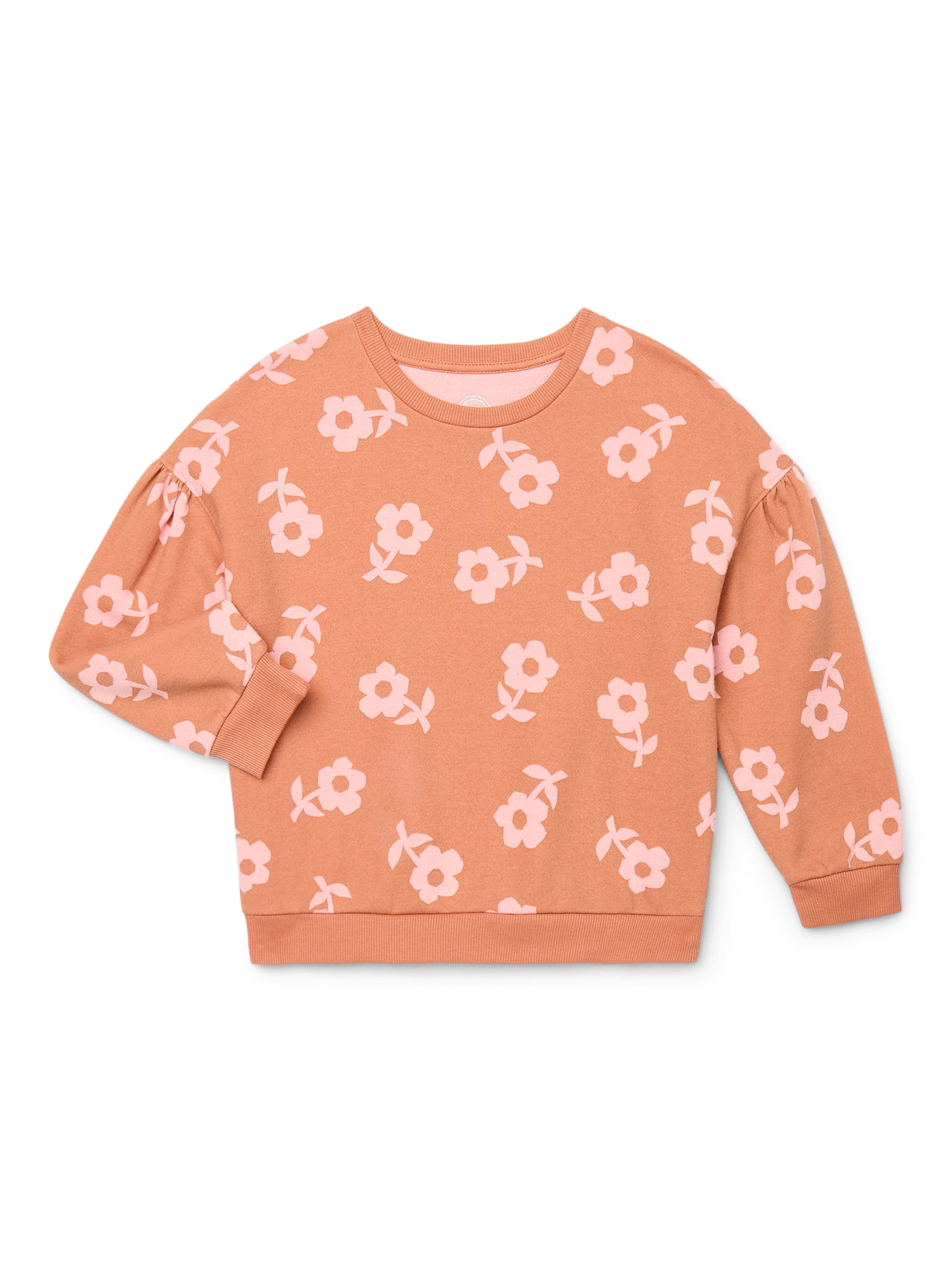 Wonder Nation Little Girls Puff Sleeve Sweatshirt, Sizes 4-10