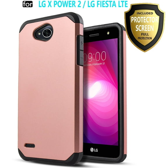LG Fiesta 2 Phone Case, LG X Power 2 Case, LG Fiesta LTE Case, LG X Charge Case, W/[HD Screen Protector], Heavy Duty Drop Protection Impact Advanced Rugged Protective Slim Fit Phone Cover-Rose gold