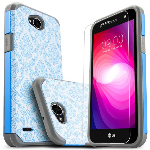 LG Fiesta 2 Phone Case, LG X Power 2 Case, LG Fiesta LTE Case, LG X Charge Case, W/[HD Screen Protector], Heavy Duty Drop Protection Impact Advanced Rugged Protective Slim Fit Phone Cover-Blue Lace