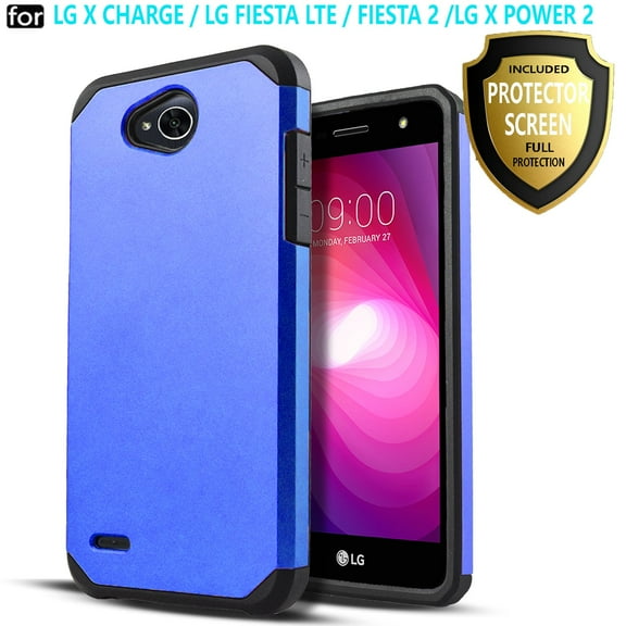 LG Fiesta 2 Phone Case, LG X Power 2 Case, LG Fiesta LTE Case, LG X Charge Case, W/[HD Screen Protector], Heavy Duty Drop Protection Impact Advanced Rugged Protective Slim Fit Phone Cover-Blue