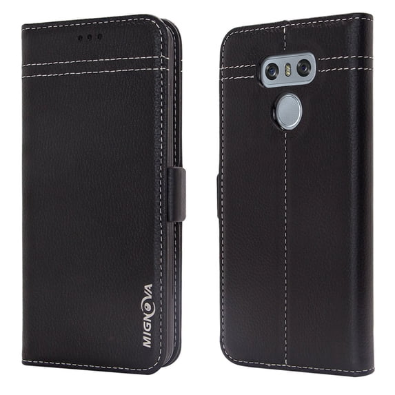 LG G6 Case, Mignova G6 Wallet Case Genuine Premium Leather Case (Magnetic Closure) (Card Holder) with Stand Flip for LG G6 2017 Release (Black)
