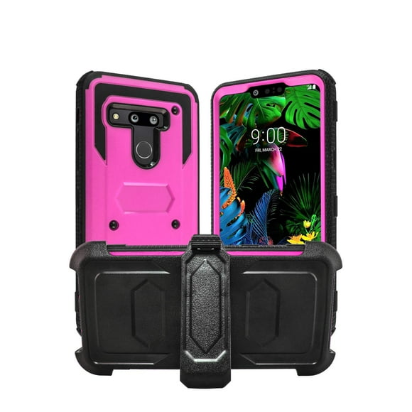 LG G8 Case,LG G8 ThinQ, Mignova Heavy-Duty Shockproof Full Body Protection Rugged Hybrid Case with Rotating Belt Clip and Bracket 2019 Release(Rose red)