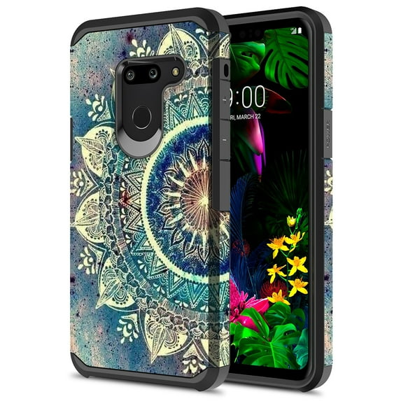 LG G8 ThinQ Case, Kaesar Slim Hybrid Dual Layer Shockproof Hard Cover Graphic Fashion Cute Colorful Silicone Skin Cover Armor Case for LG G8 ThinQ (Green Mandala)