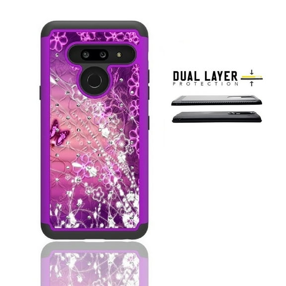 LG G8 ThinQ Case, Phone Case for LG G8 , Studded Rhinestone Crystal Bling Cover Case (Dark Purple Butterfly)